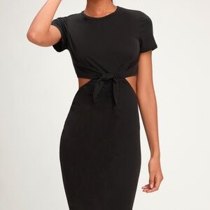 Lulus Tatum Washed Black Tie-front Cutout Dress - Size L